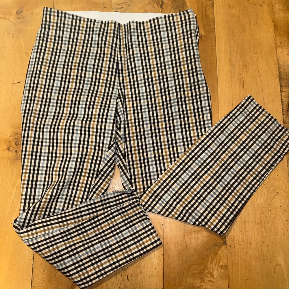 A New Day Womens Plaid Stretch Crop Pants 12 Black/Tan/Blue